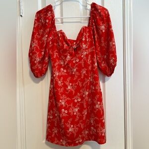 Pink Lily Floral Red Dress